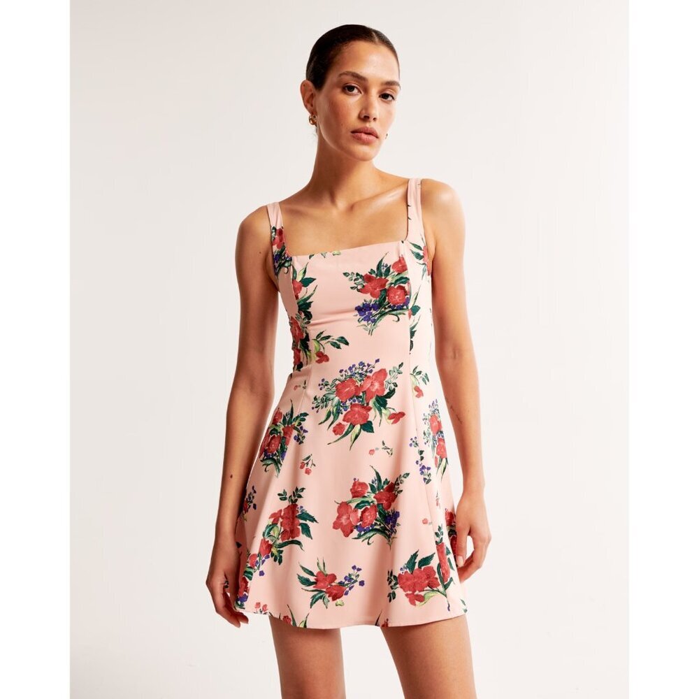 Abercrombie & Fitch Women's Square Neck Mini Dress Pink Floral Sleeveless XLT